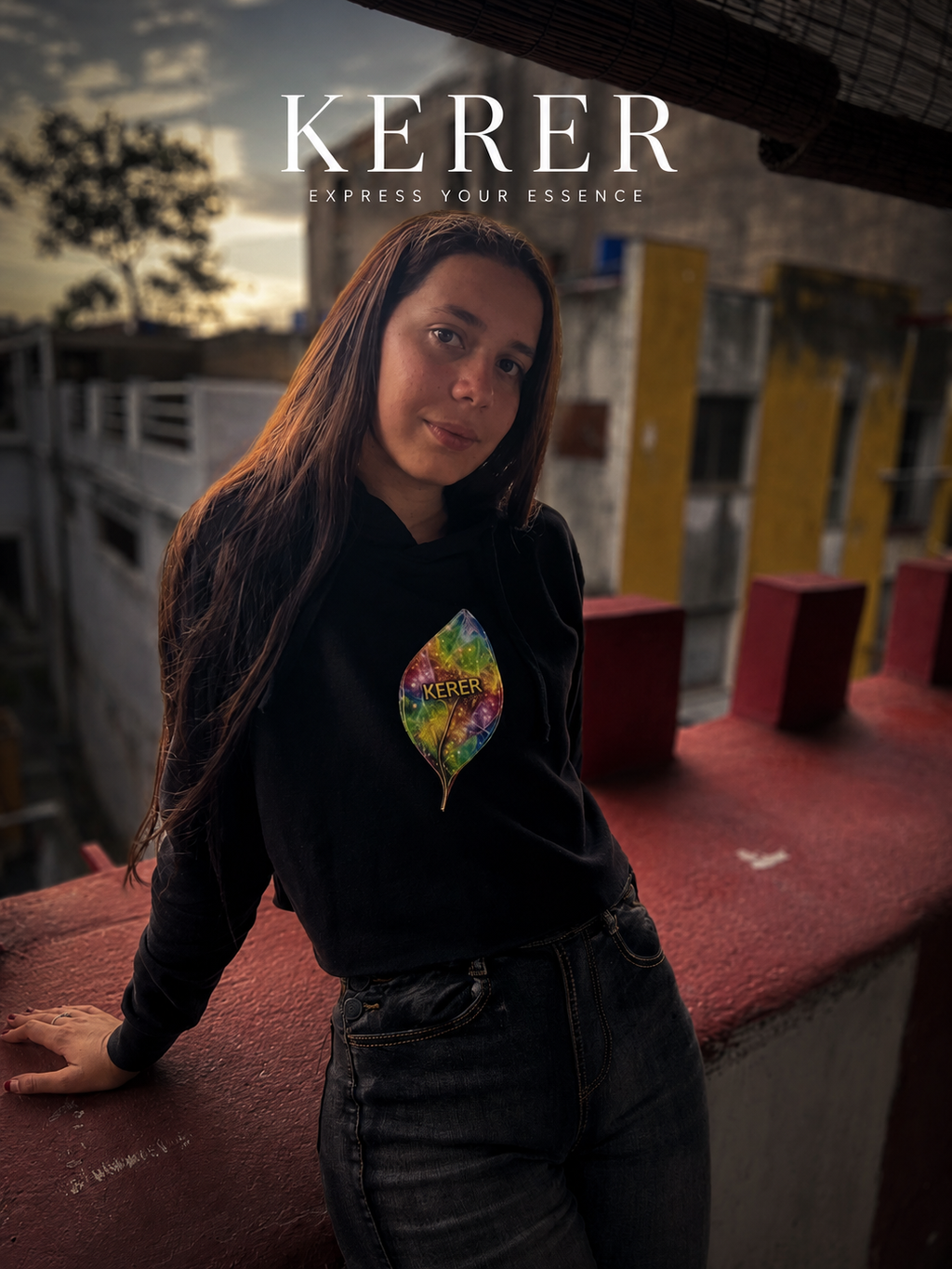 Crop Hoodie — Colorful Galaxy Leaf 'KERER' Cropped Hoodie