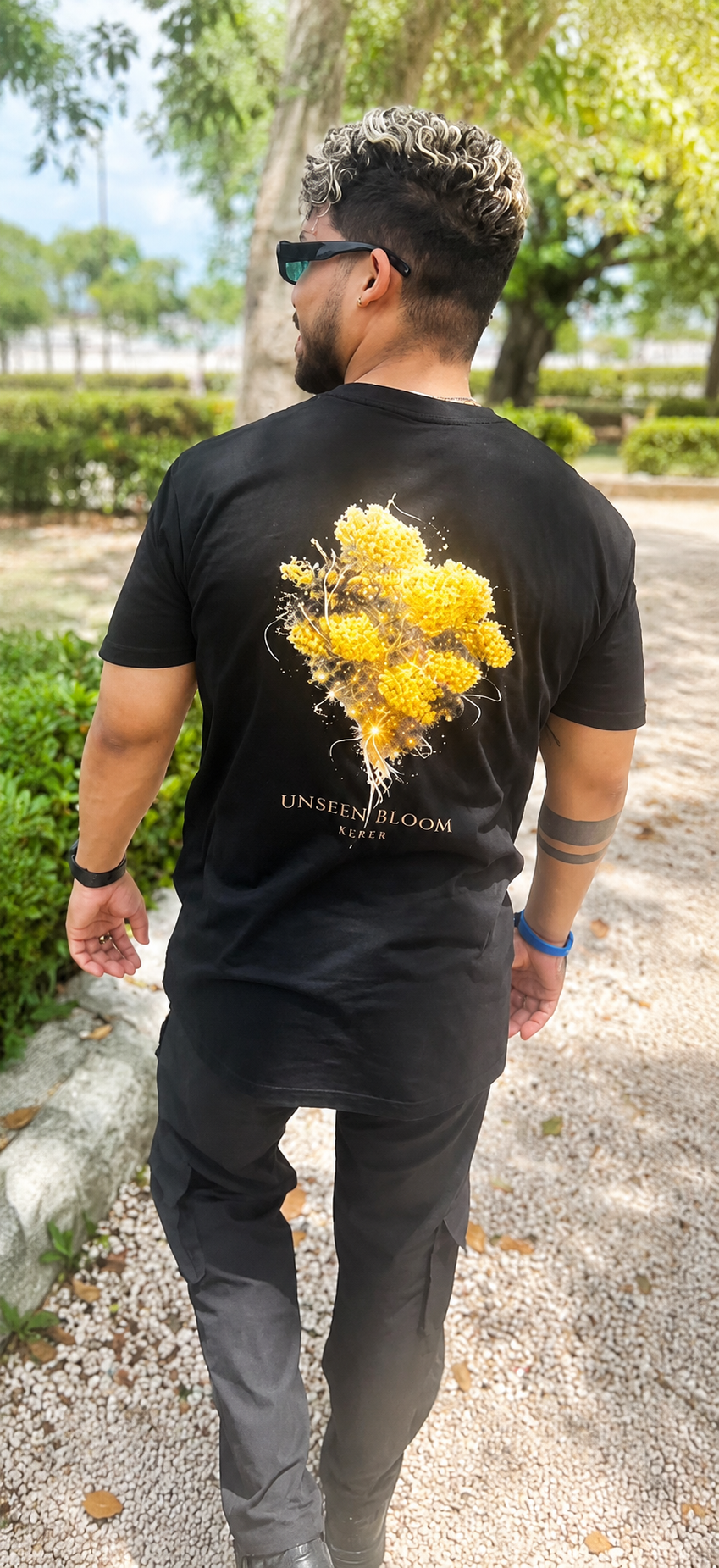 Unseen Bloom Tee — Golden Mimosa Floral Graphic T-Shirt