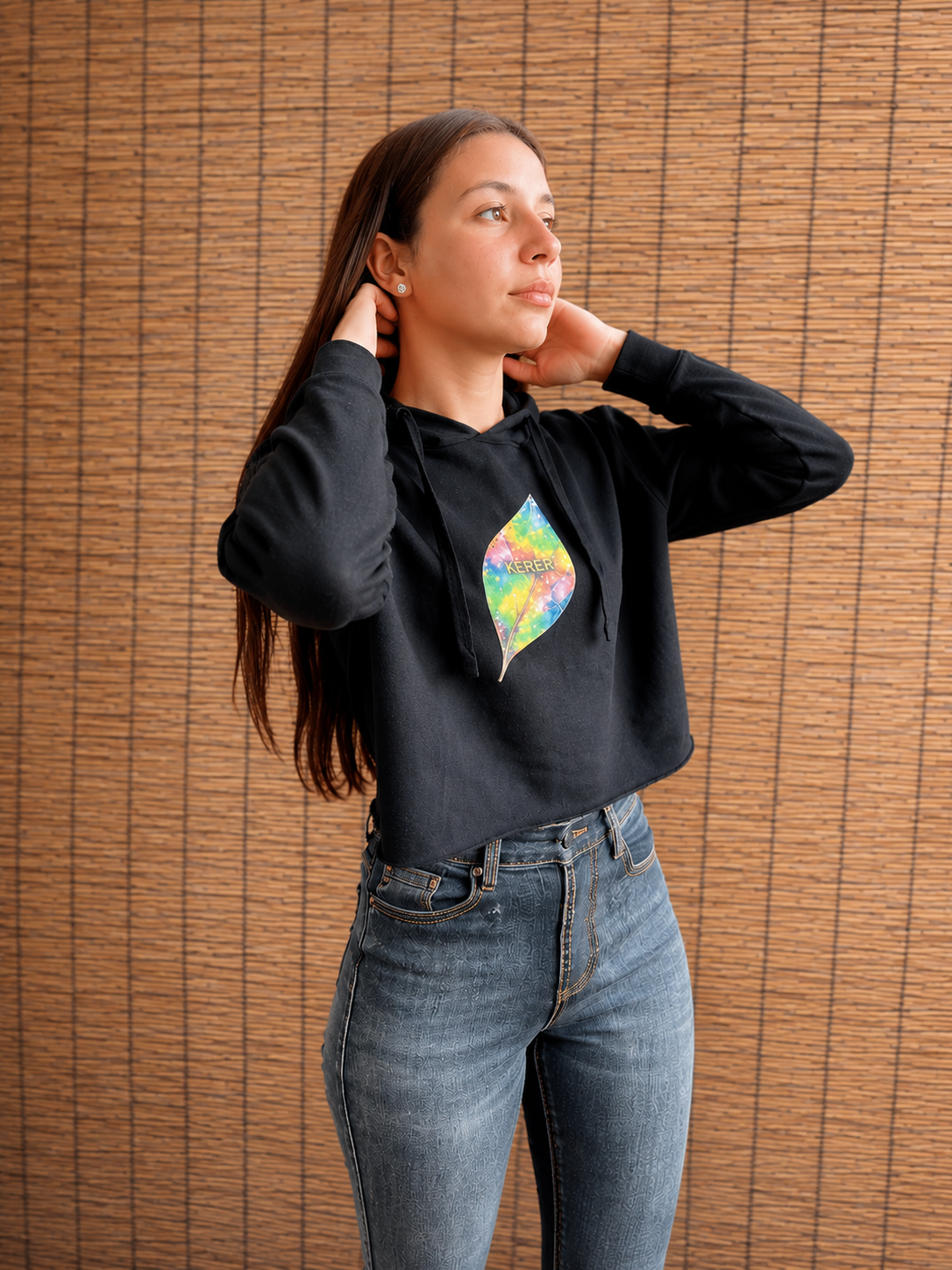 Crop Hoodie — Colorful Galaxy Leaf 'KERER' Cropped Hoodie