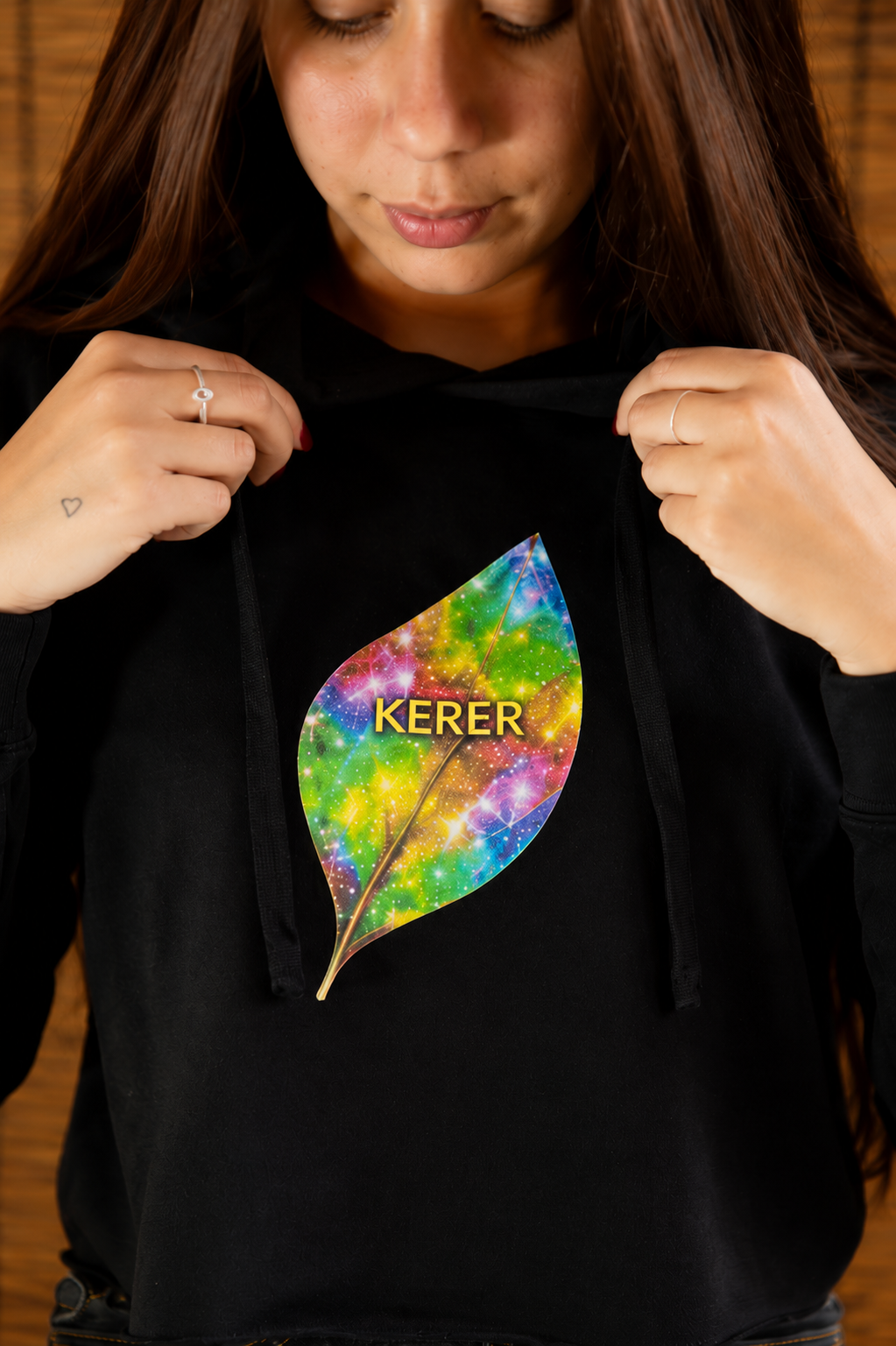 Crop Hoodie — Colorful Galaxy Leaf 'KERER' Cropped Hoodie