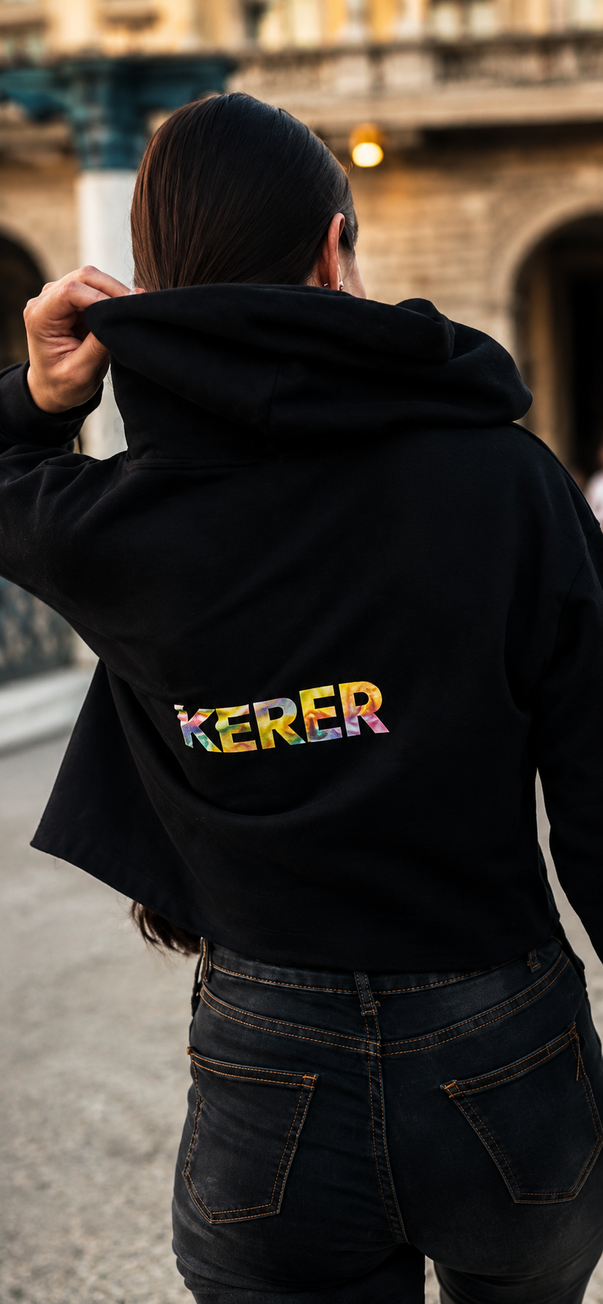Crop Hoodie — Colorful Galaxy Leaf 'KERER' Cropped Hoodie