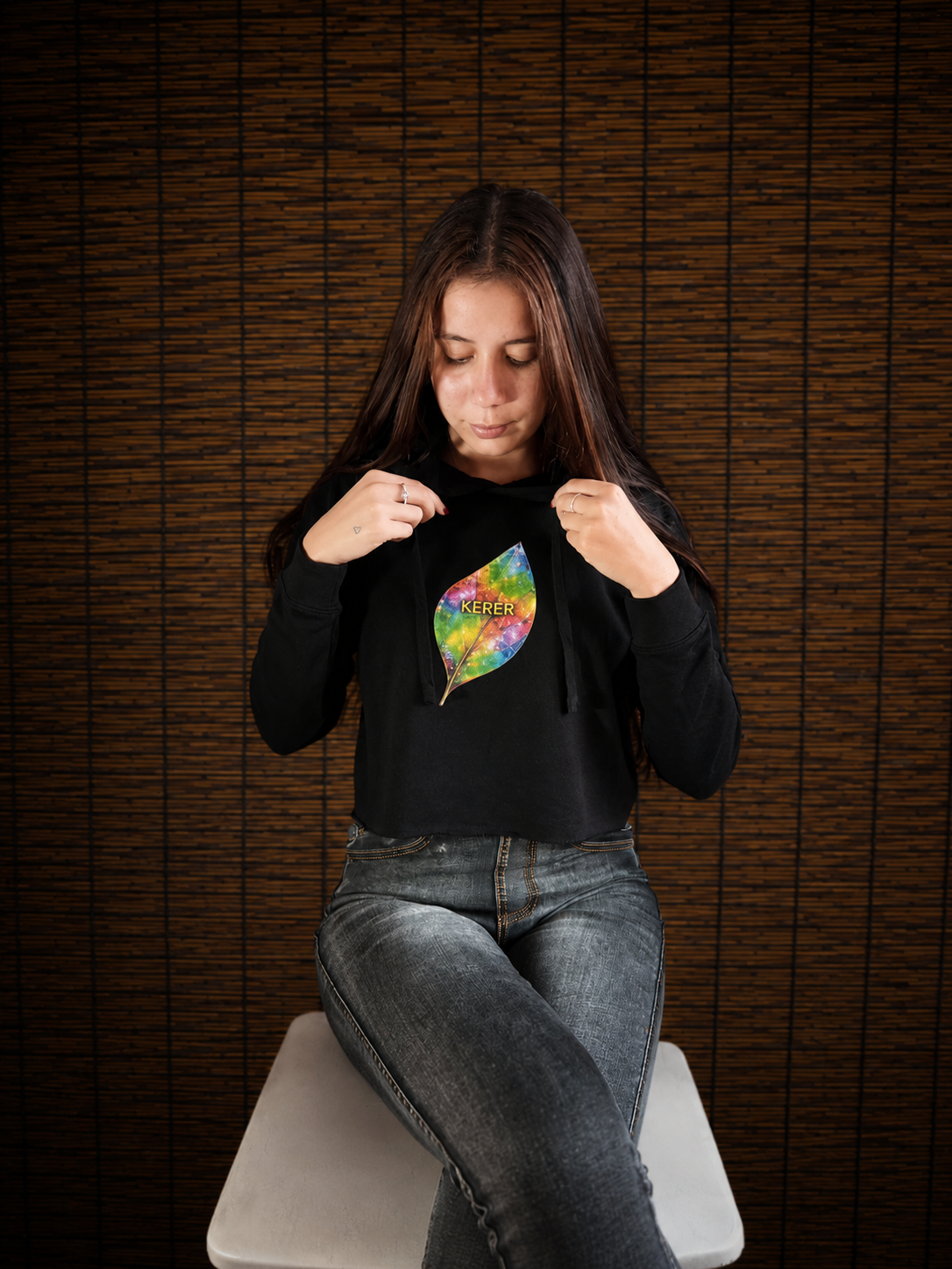 Crop Hoodie — Colorful Galaxy Leaf 'KERER' Cropped Hoodie